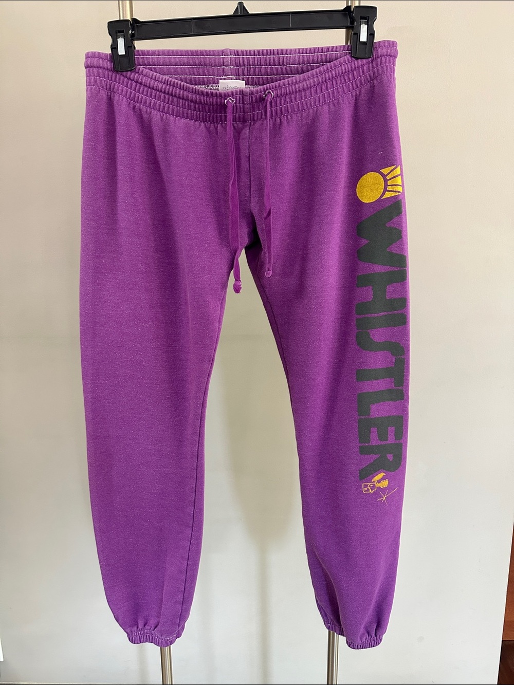 291 Venice purple sweatpants with “WHISTLER” graphic down left leg. Size 3